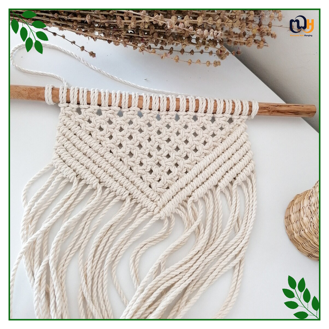 Handmade Boho Style Wall Hanging with Wooden Stick