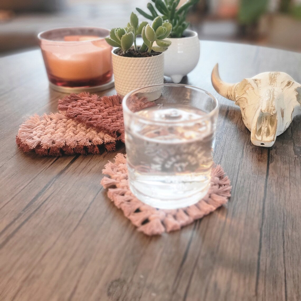 Handcrafted Multi-Color Macrame Heart Coaster - Set of 2