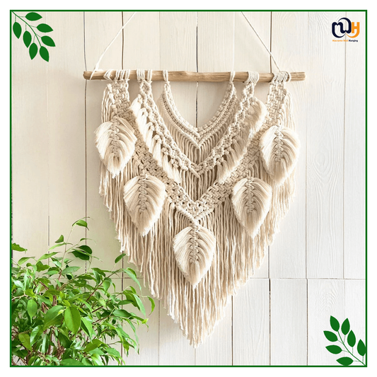 Handmade Boho Style Waterfall Macrame Wall Hanging Tapestry with Leaf