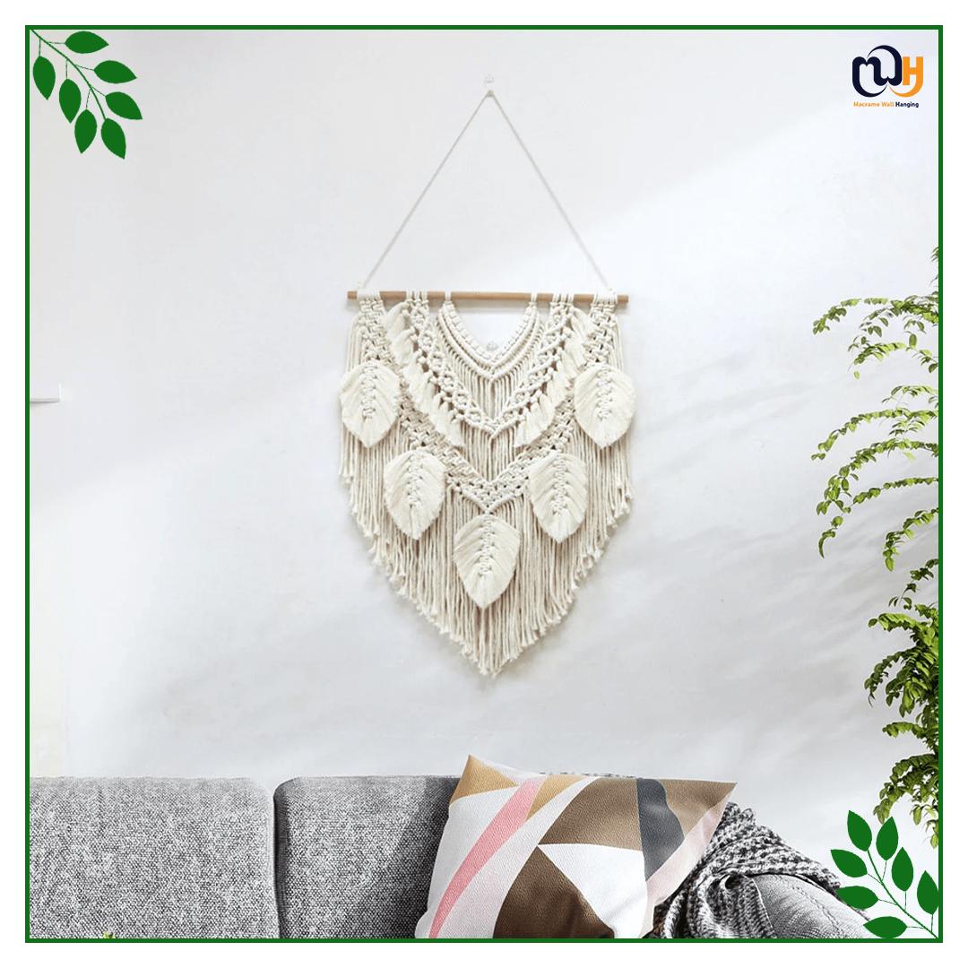 Handmade Boho Style Waterfall Macrame Wall Hanging Tapestry with Leaf