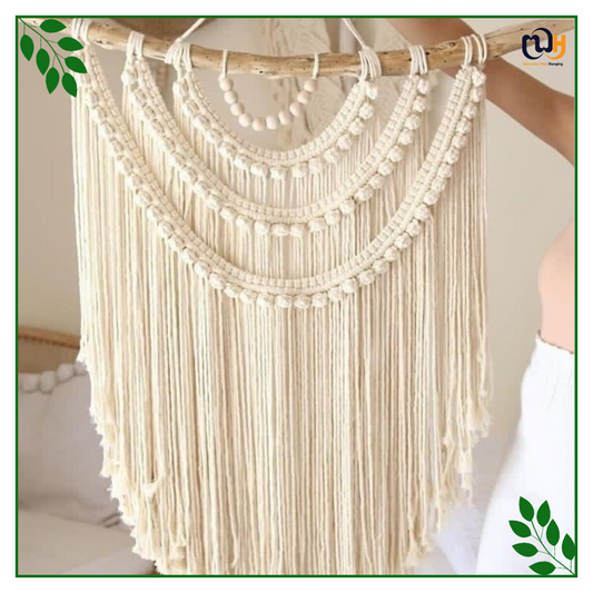 Handmade Boho Style 3 Layer Macrame Tapestry with Fiber Art