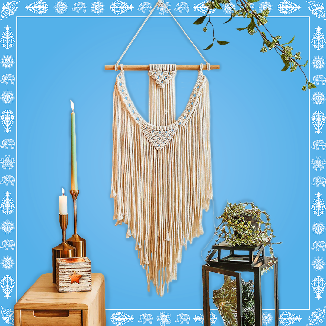 Handmade Boho Style V Shape Wall Hanging Tapestry with Tassels