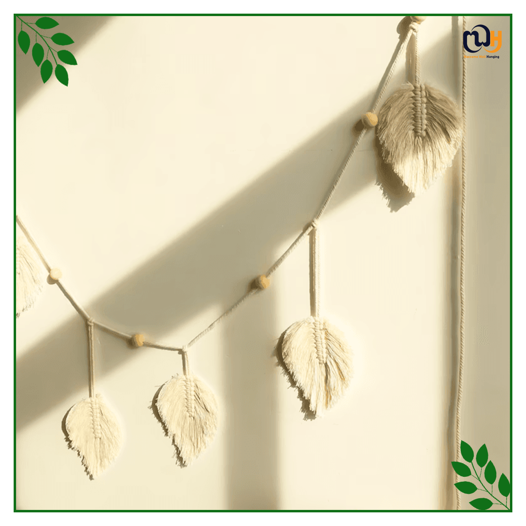 Handmade Boho Style Macrame Feather Wall Hanging Leaf