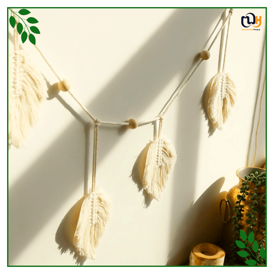 Handmade Boho Style Macrame Feather Wall Hanging Leaf