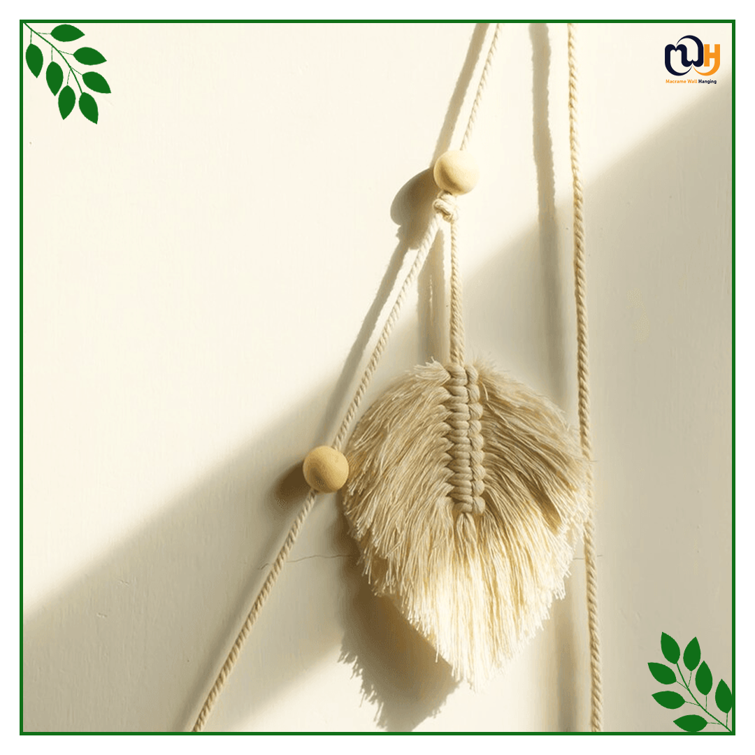 Handmade Boho Style Macrame Feather Wall Hanging Leaf