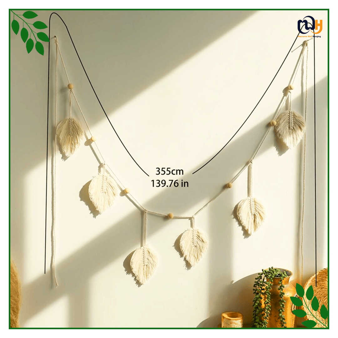 Handmade Boho Style Macrame Feather Wall Hanging Leaf