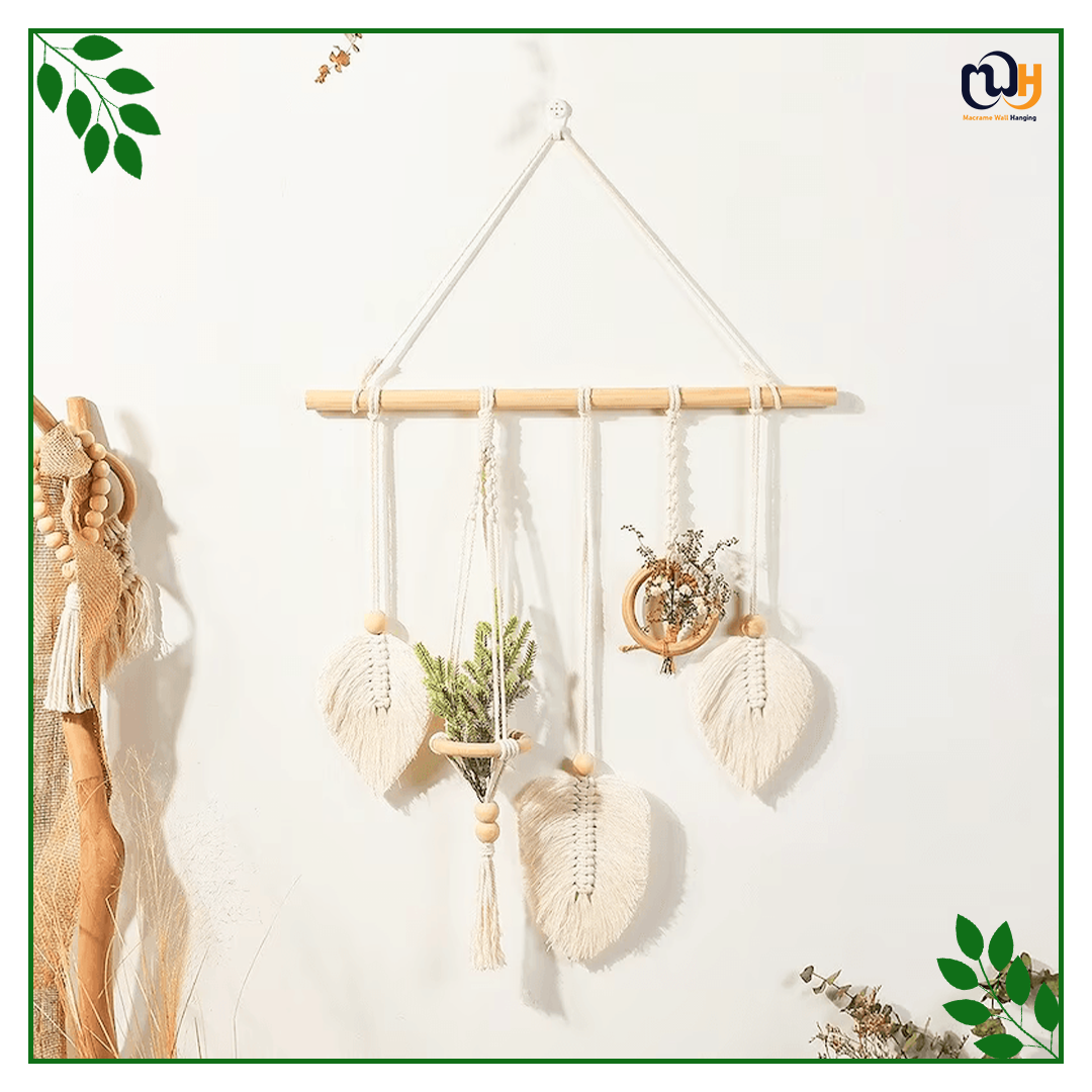 Handmade Boho Style Leaf Wall Woven Macrame Feather