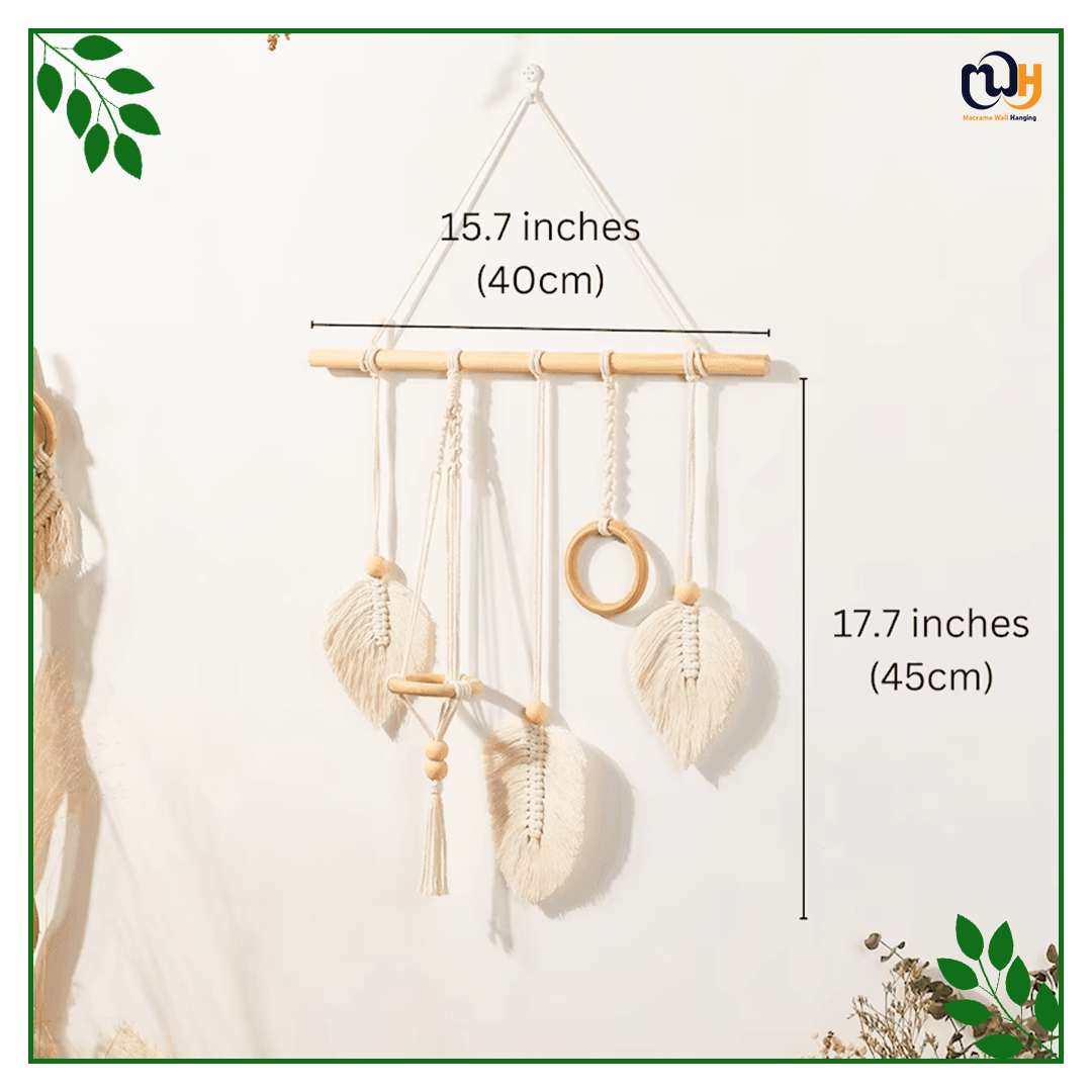 Handmade Boho Style Leaf Wall Woven Macrame Feather
