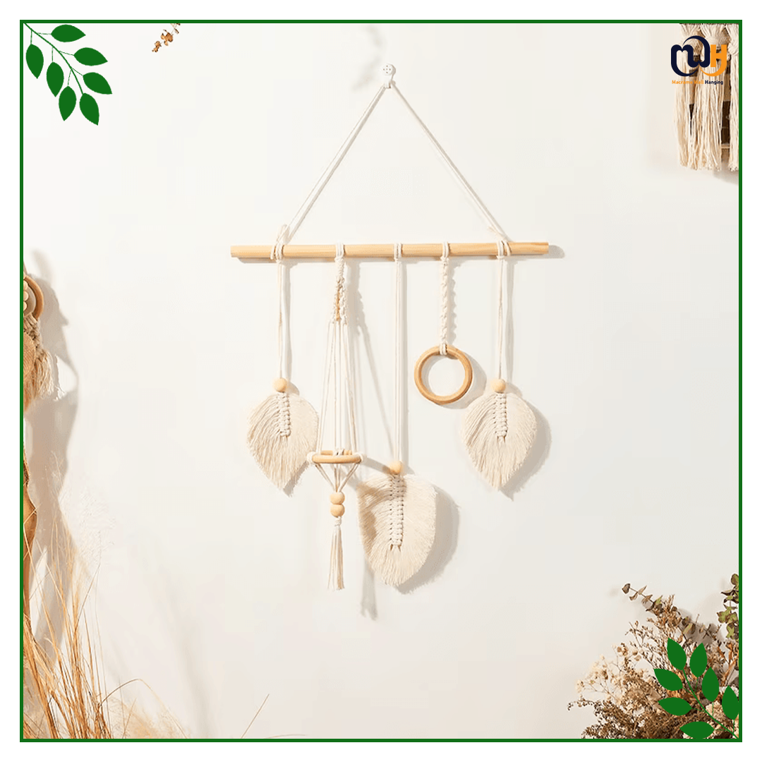 Handmade Boho Style Leaf Wall Woven Macrame Feather