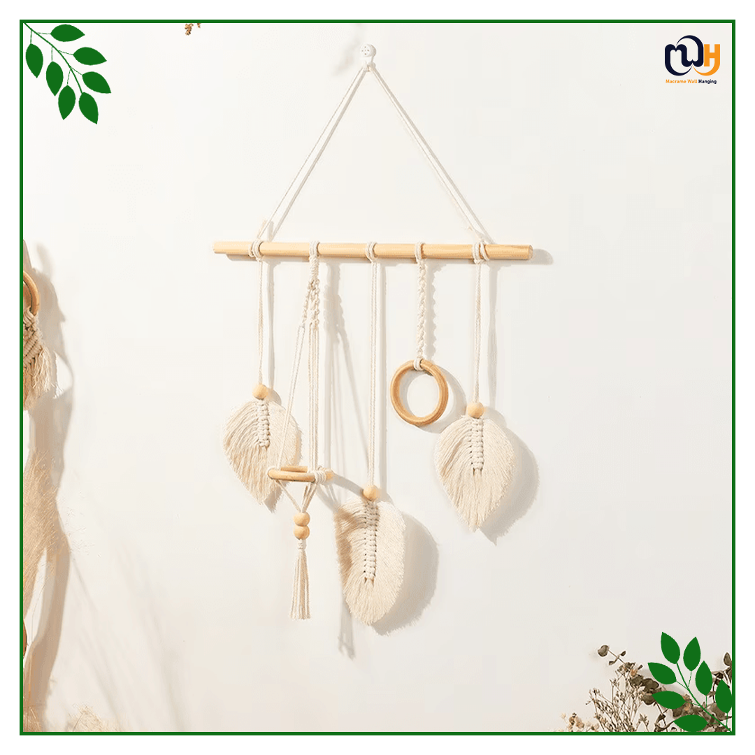 Handmade Boho Style Leaf Wall Woven Macrame Feather