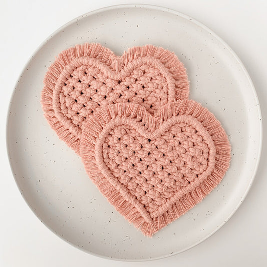 Handcrafted Multi-Color Macrame Heart Coaster - Set of 2
