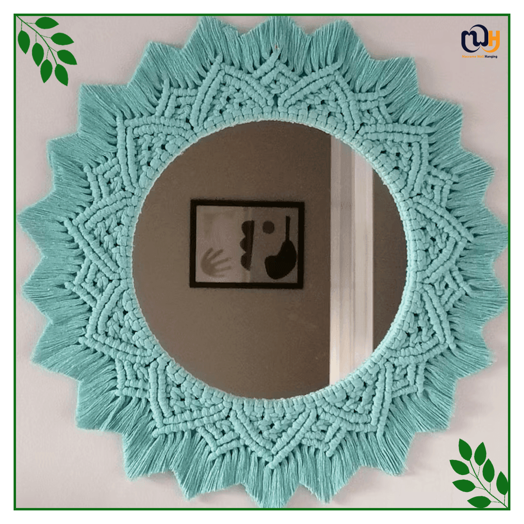 Handmade Boho Style Macrame Sea Blue Mirror