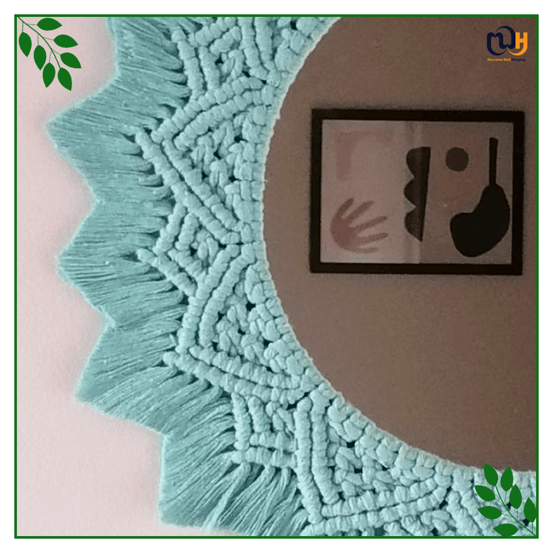 Handmade Boho Style Macrame Sea Blue Mirror