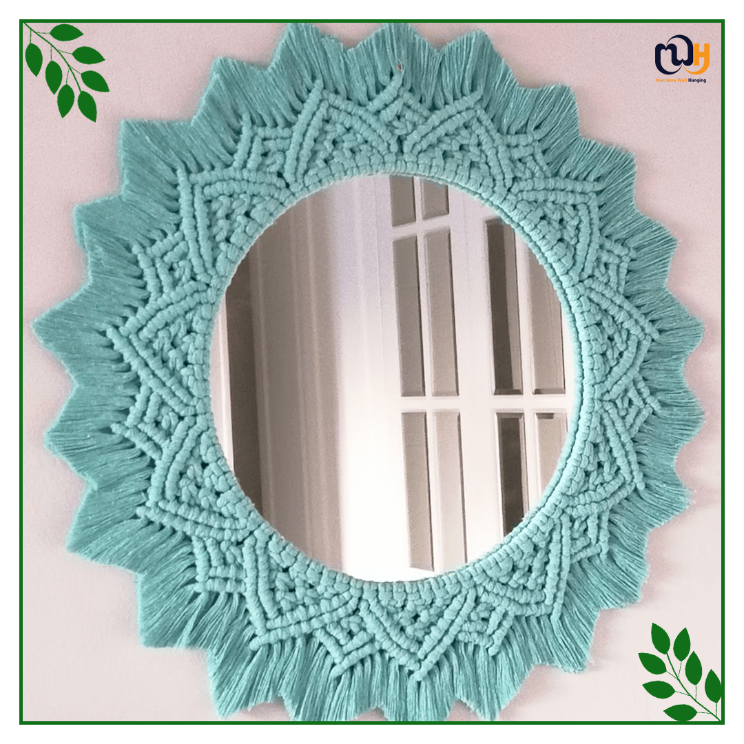 Handmade Boho Style Macrame Sea Blue Mirror