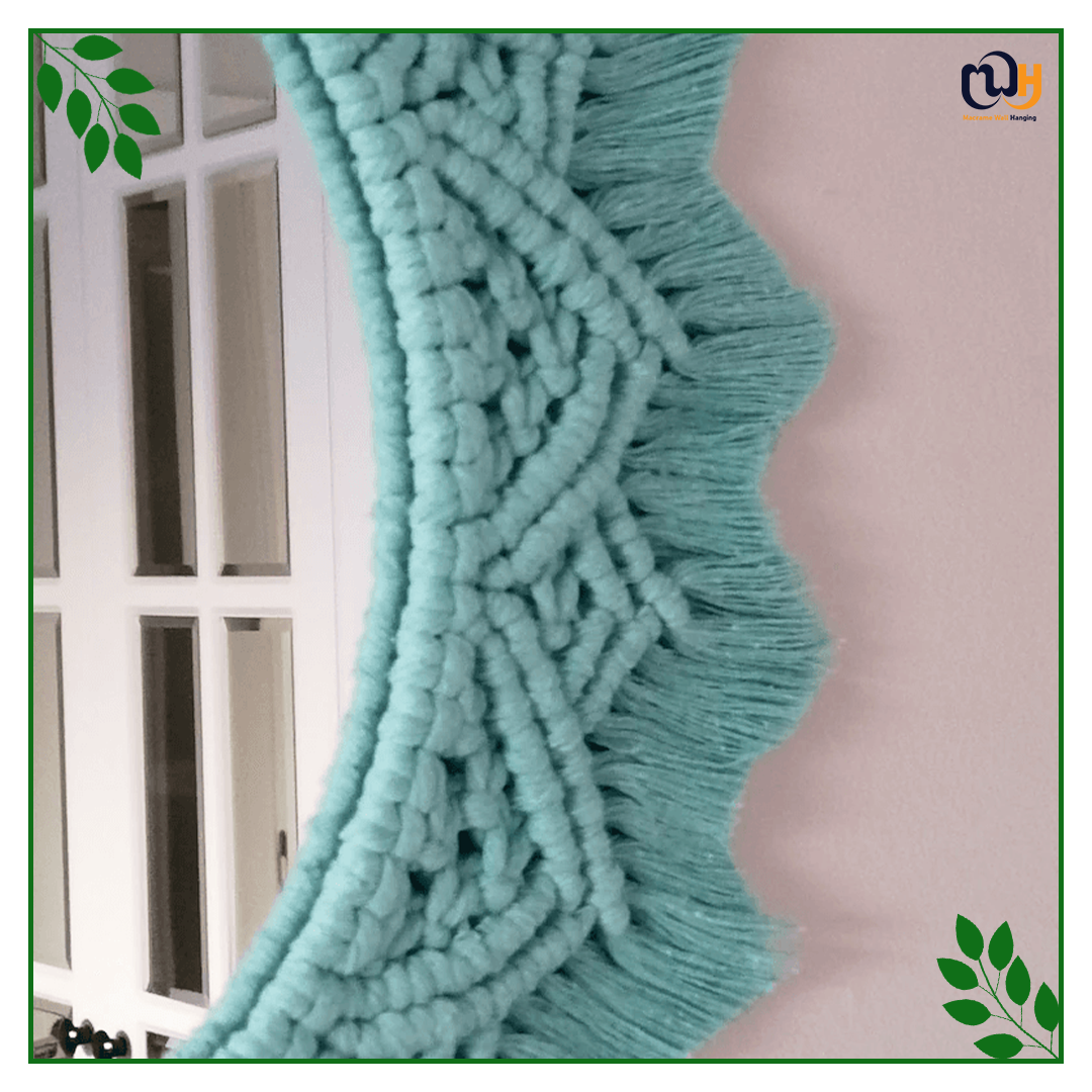 Handmade Boho Style Macrame Sea Blue Mirror