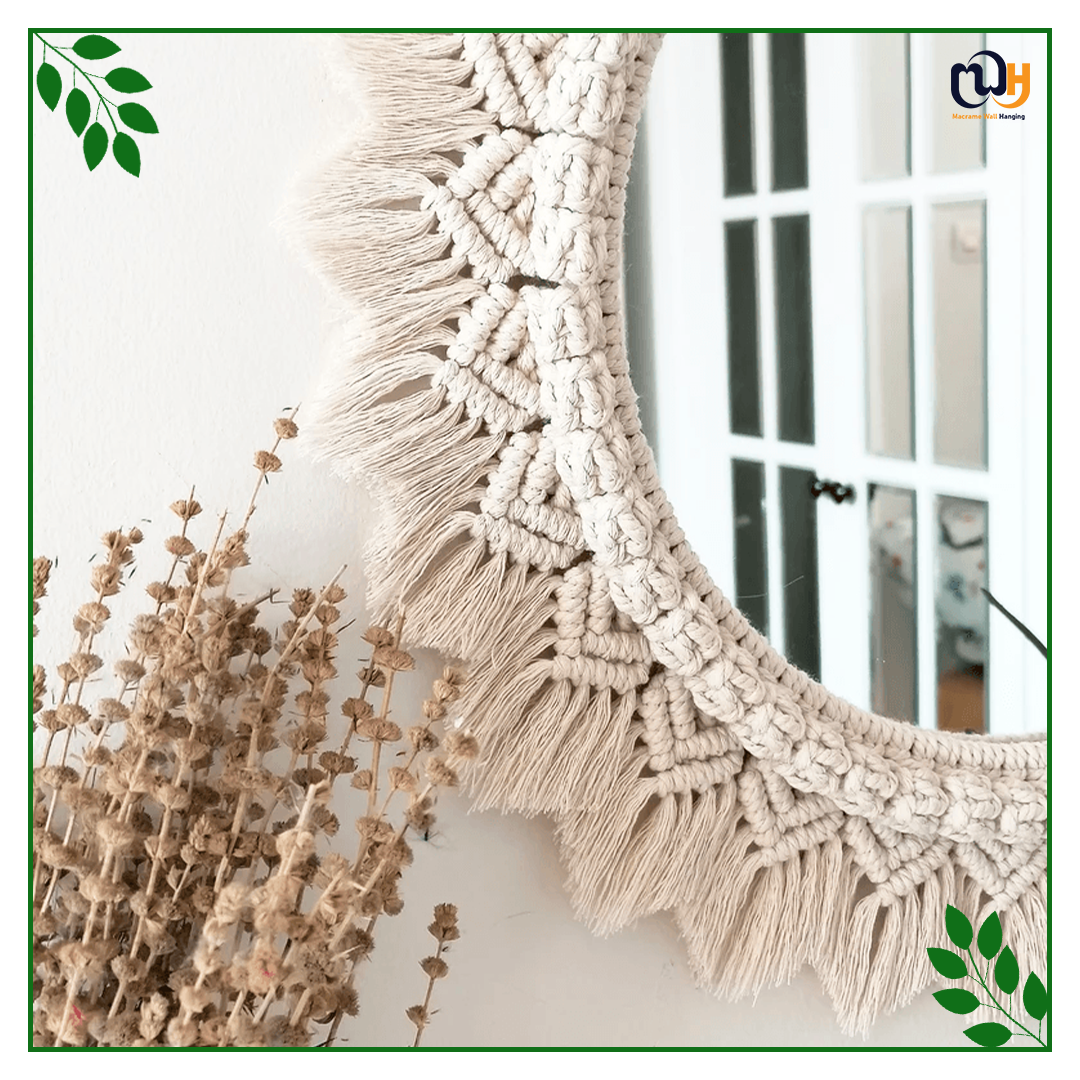 Handmade Boho Style Macrame Mirror With Feather