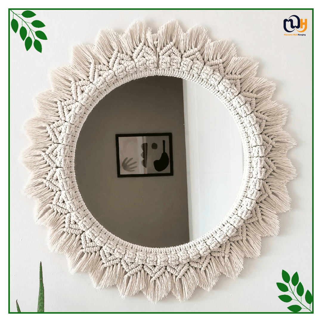 Handmade Boho Style Macrame Mirror With Feather