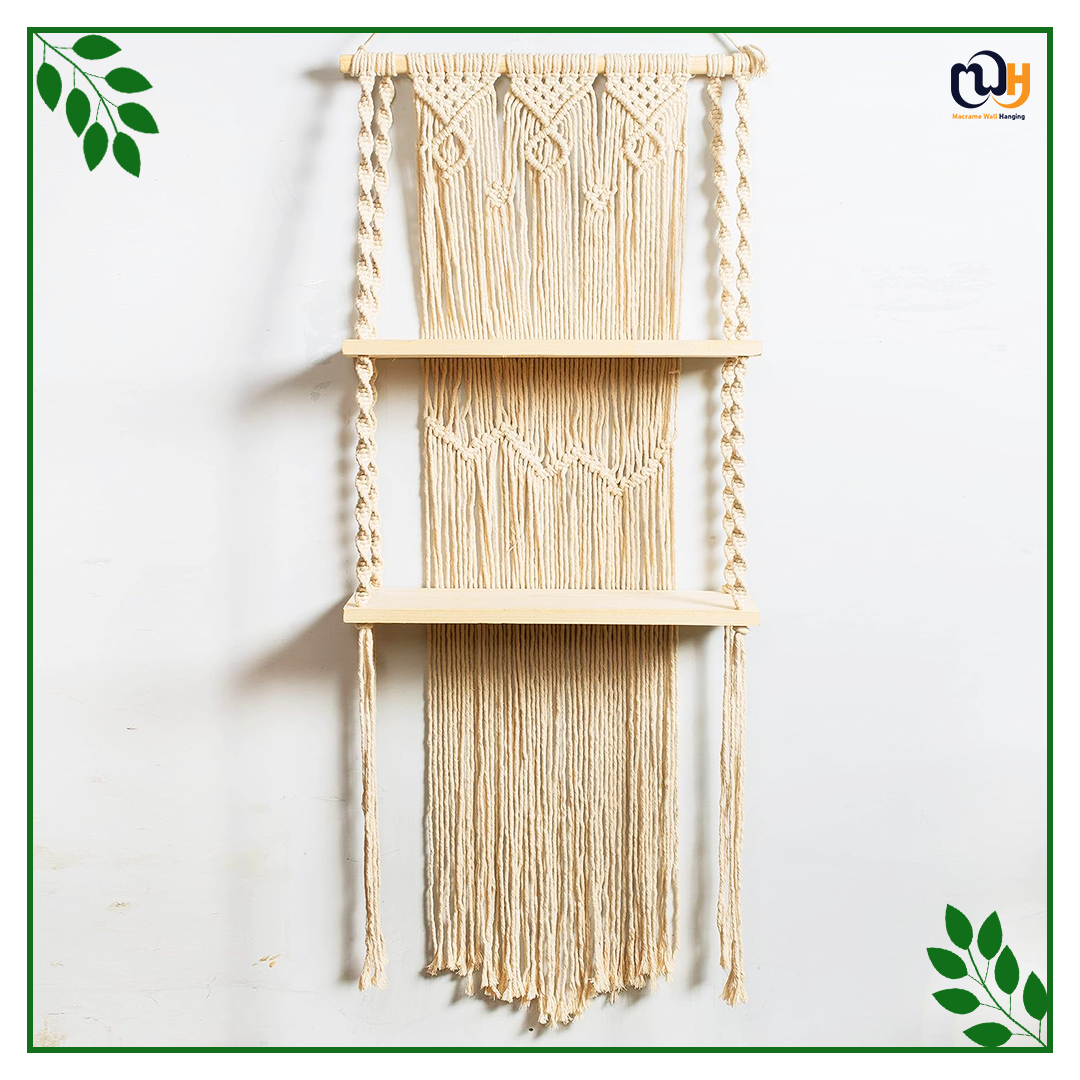 Handmade Boho Style 2-Tier Nordic Hand Woven Hanging Shelf