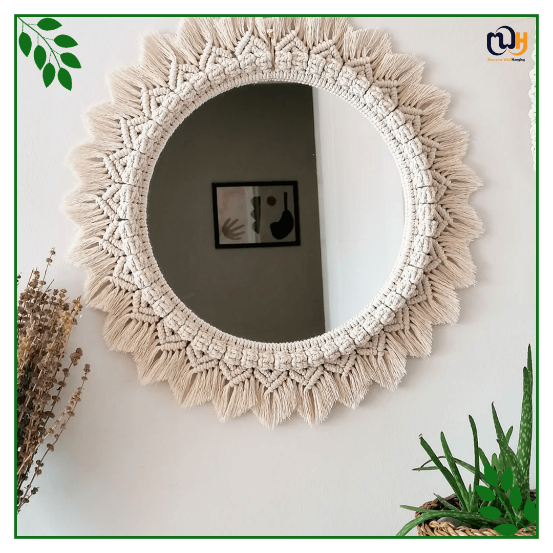 Handmade Boho Style Macrame Mirror With Feather