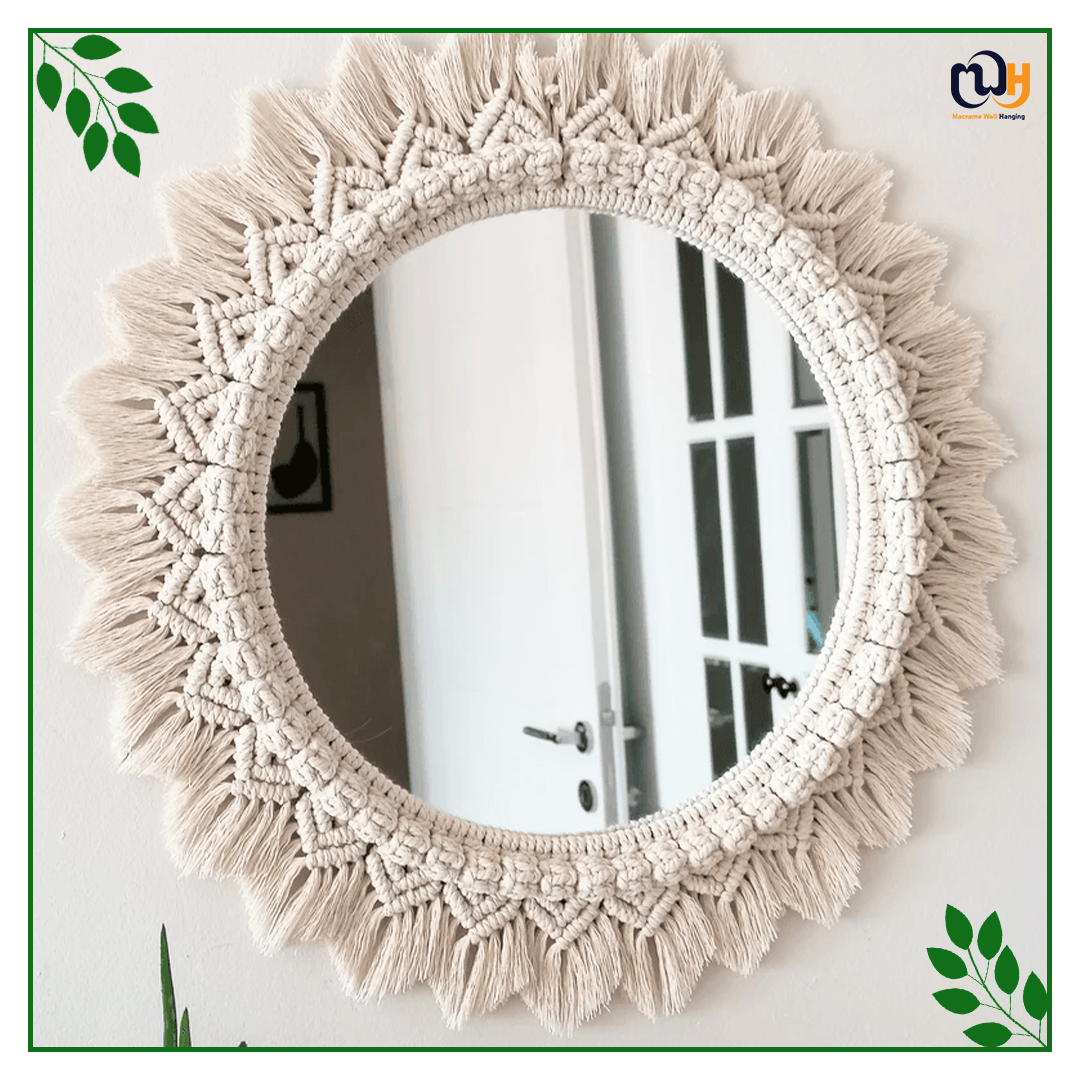 Handmade Boho Style Macrame Mirror With Feather