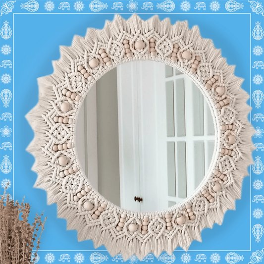 Handmade Boho Style Large Beaded Macrame Mirror