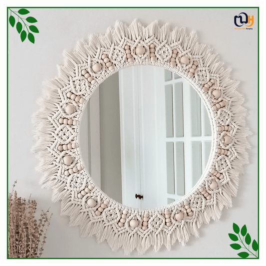 Handmade Boho Style Large Beaded Macrame Mirror