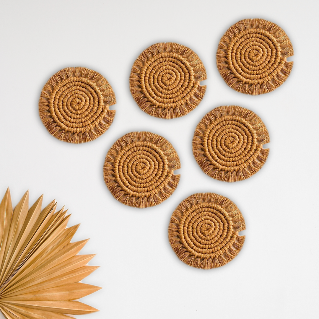 Brown Round Shape Macrame Coasters