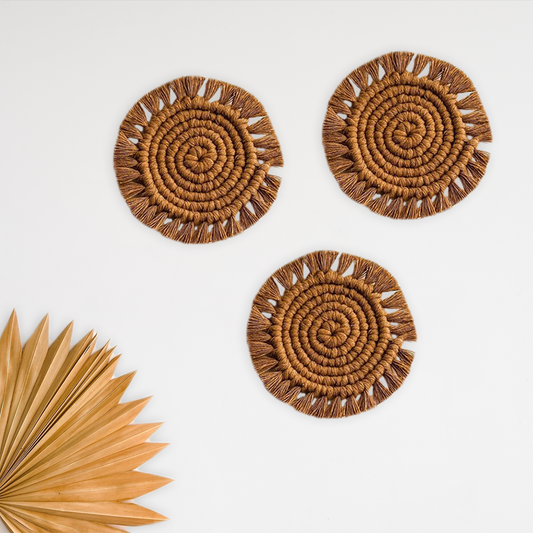 Dark Brown Round Shape Macrame Coasters