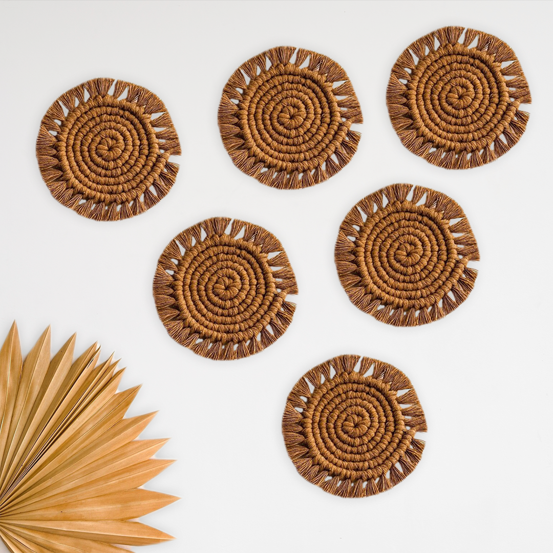 Dark Brown Round Shape Macrame Coasters
