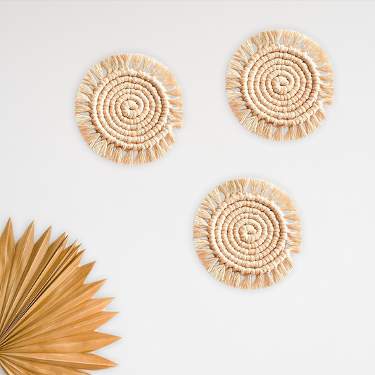 Cream Round Shape Macrame Coasters