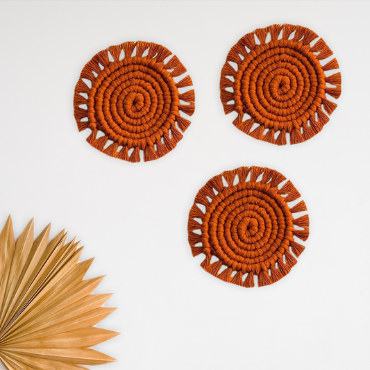 Rust Round Shape Macrame Coasters