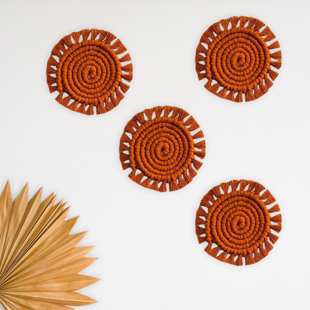 Rust Round Shape Macrame Coasters
