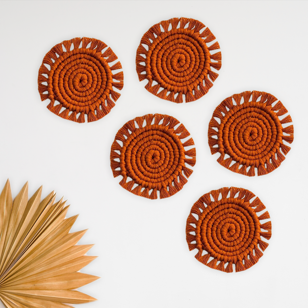 Rust Round Shape Macrame Coasters