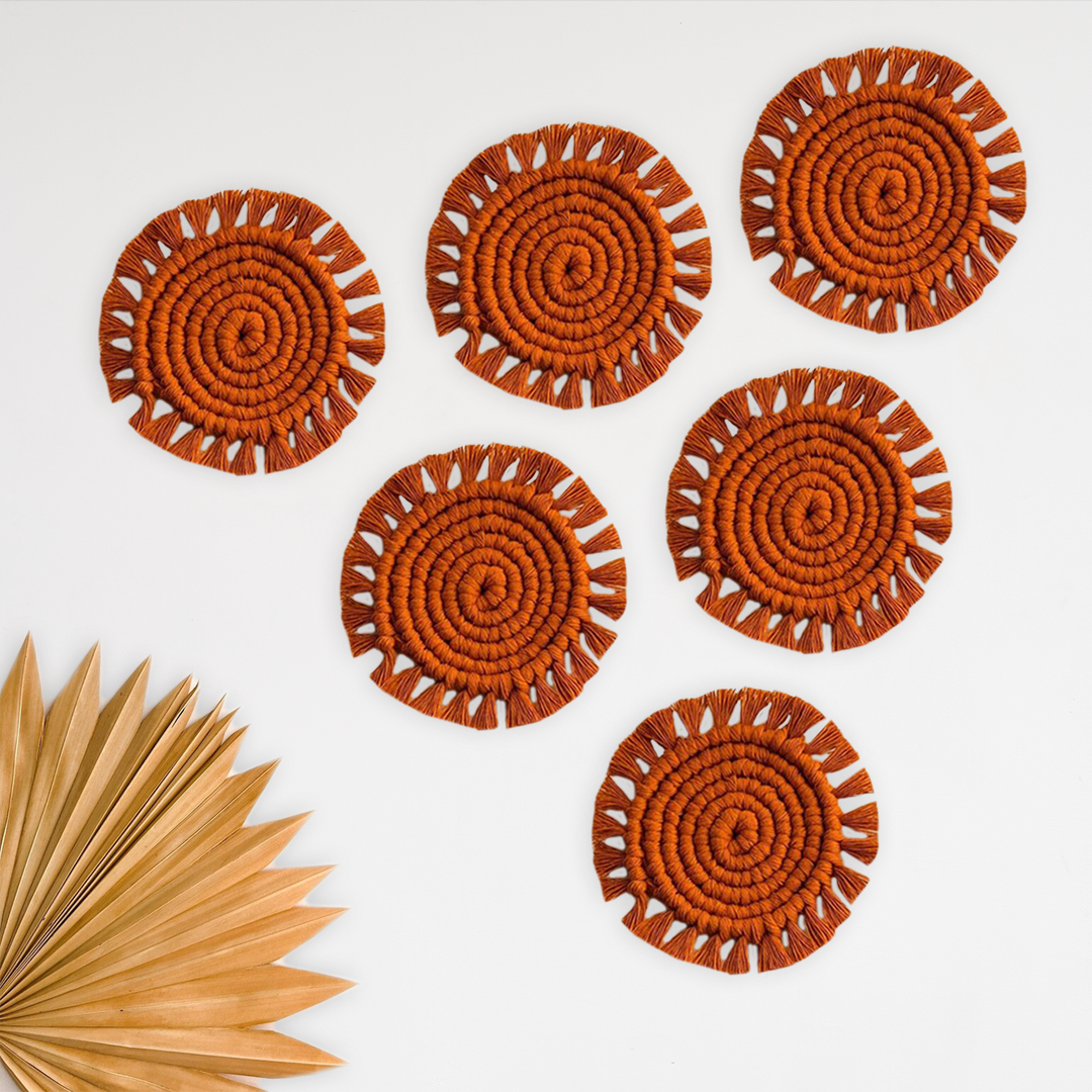 Rust Round Shape Macrame Coasters