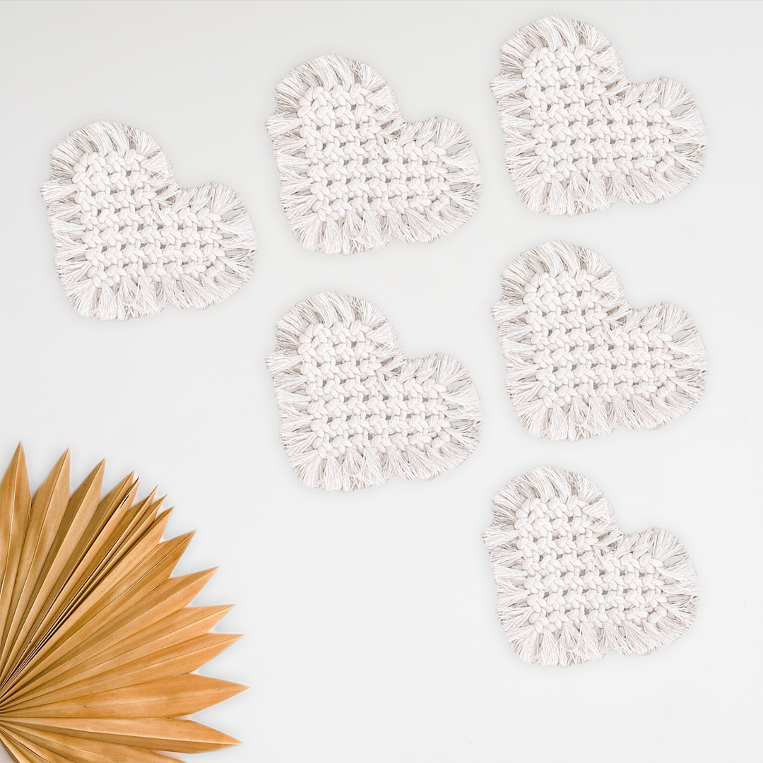 White Heart Shape Macrame Coasters