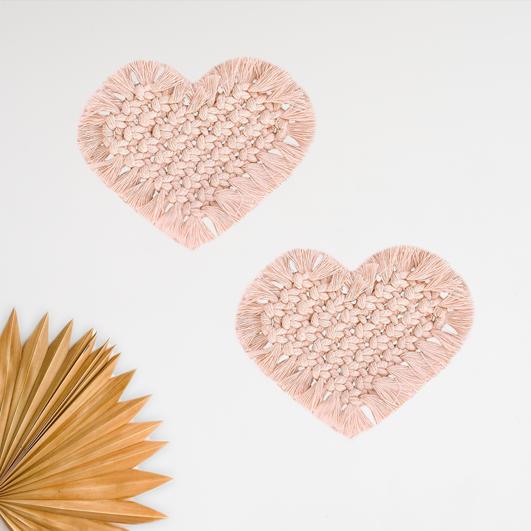 Peach Heart Shape Macrame Coasters