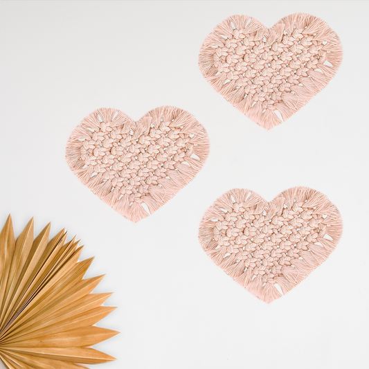 Peach Heart Shape Macrame Coasters