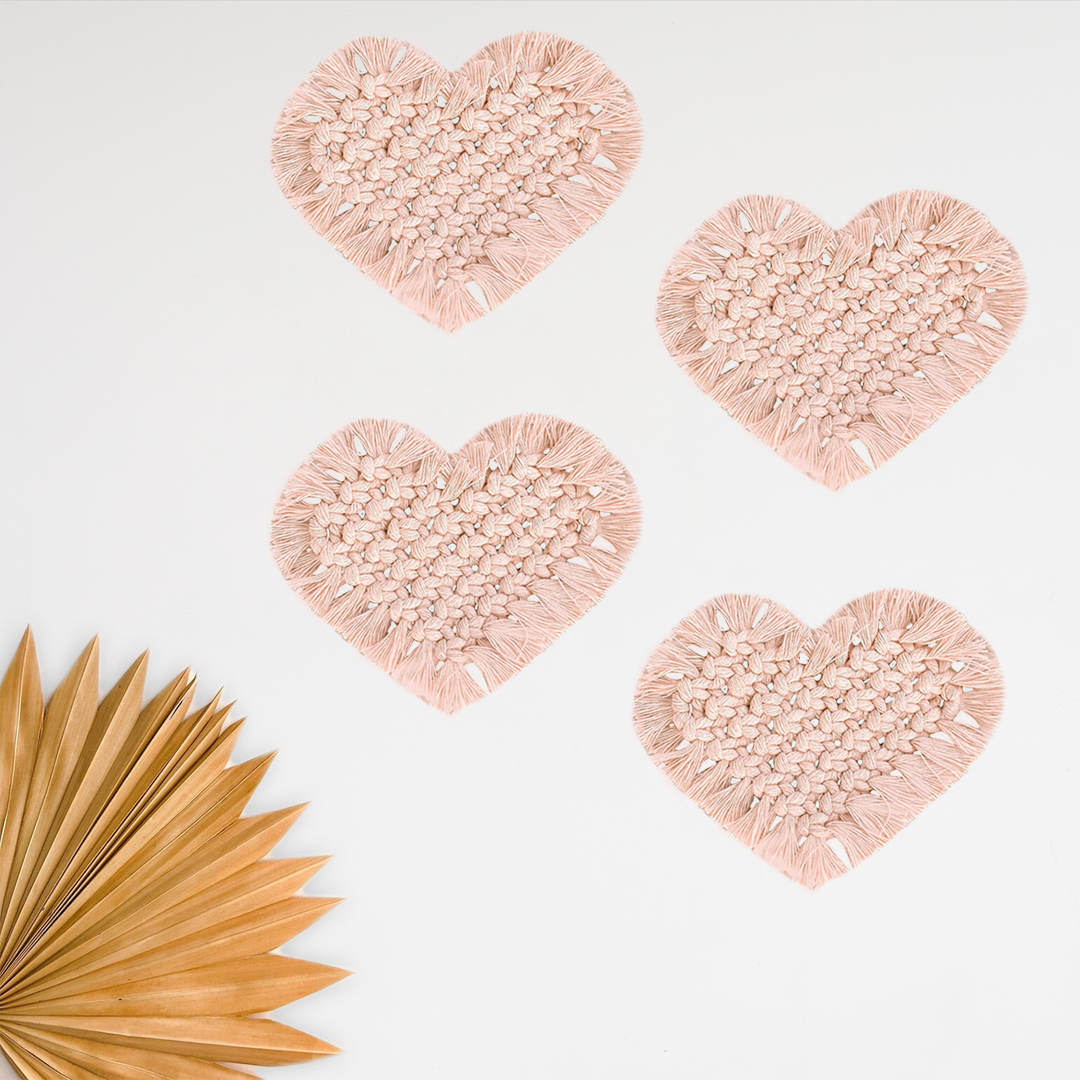 Peach Heart Shape Macrame Coasters