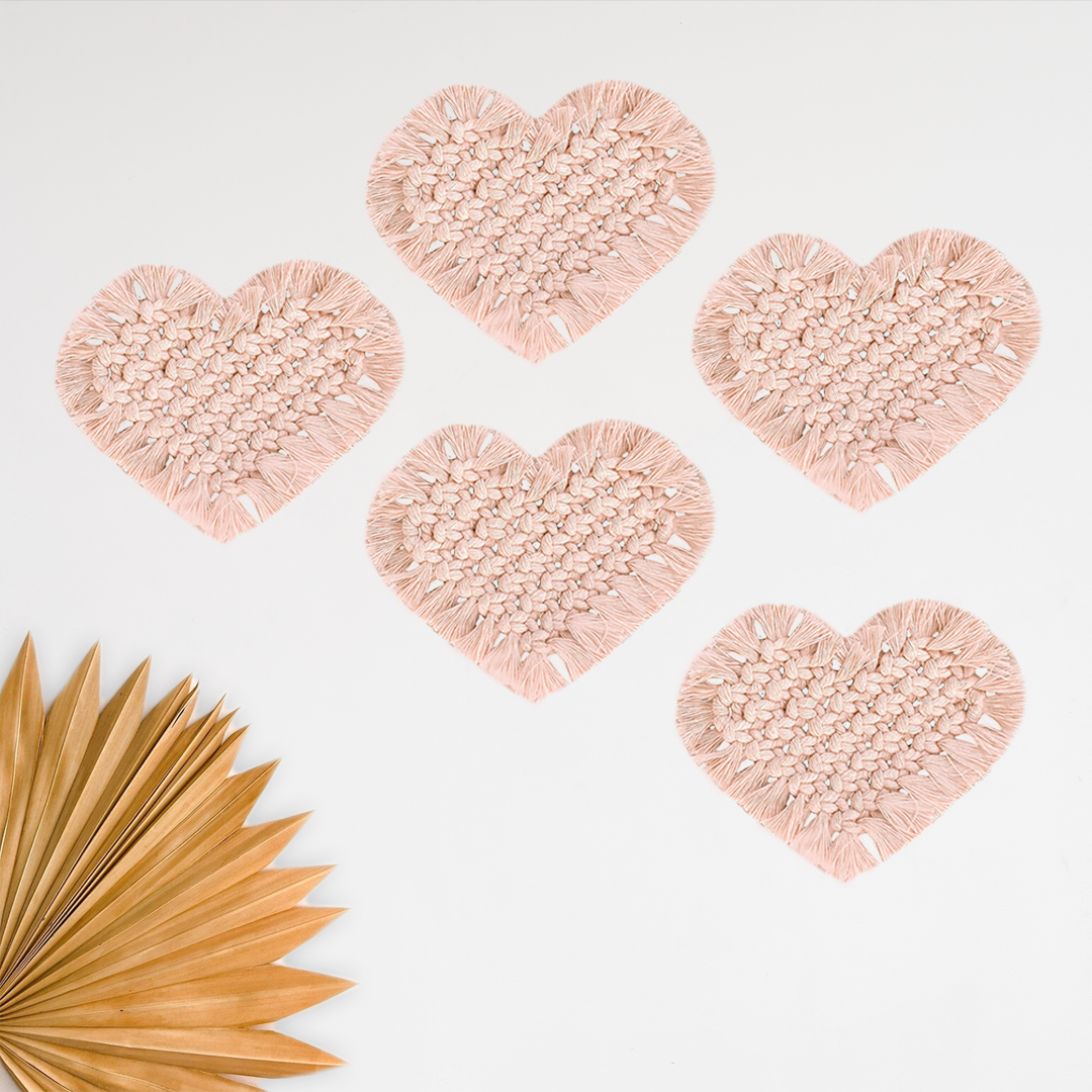 Peach Heart Shape Macrame Coasters