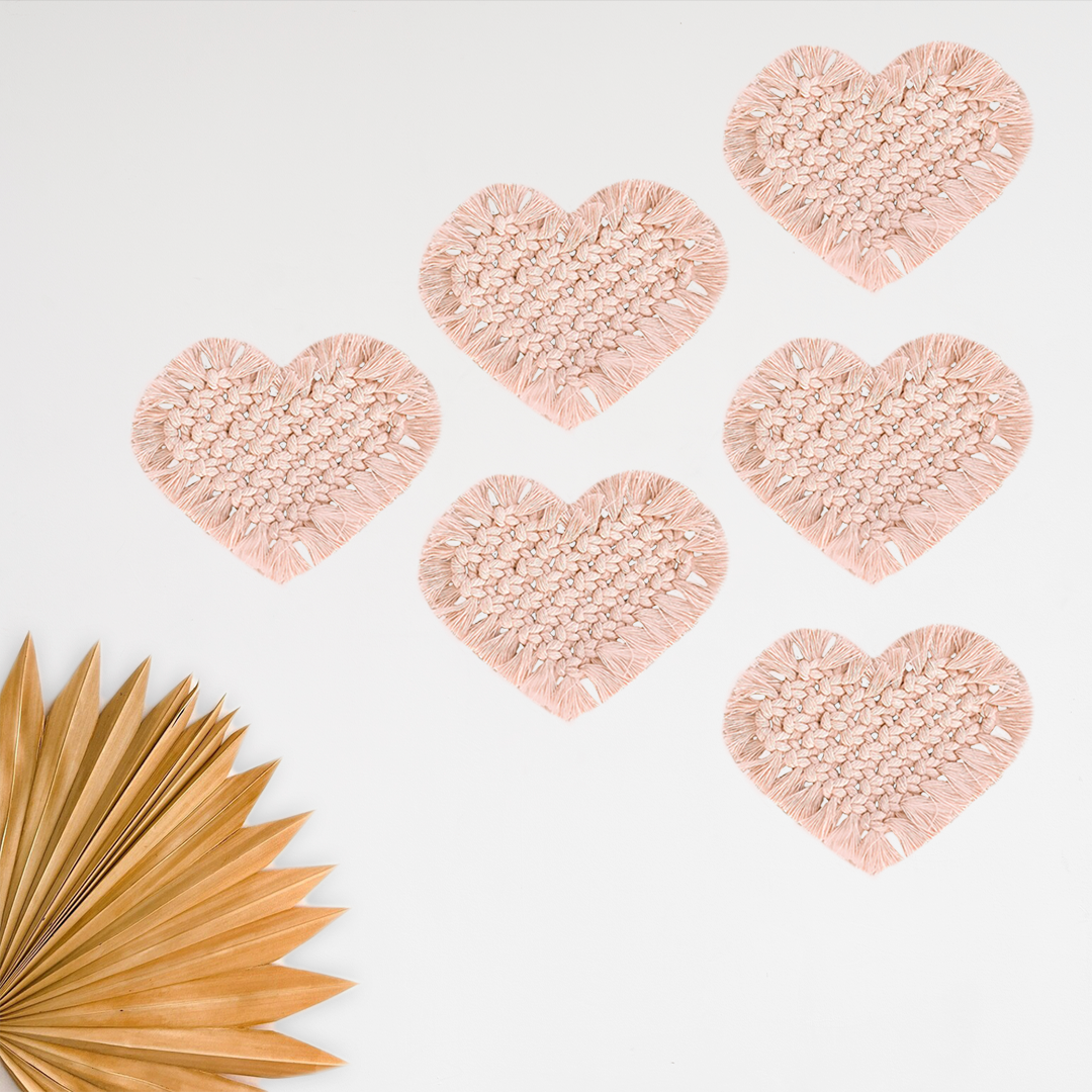 Peach Heart Shape Macrame Coasters