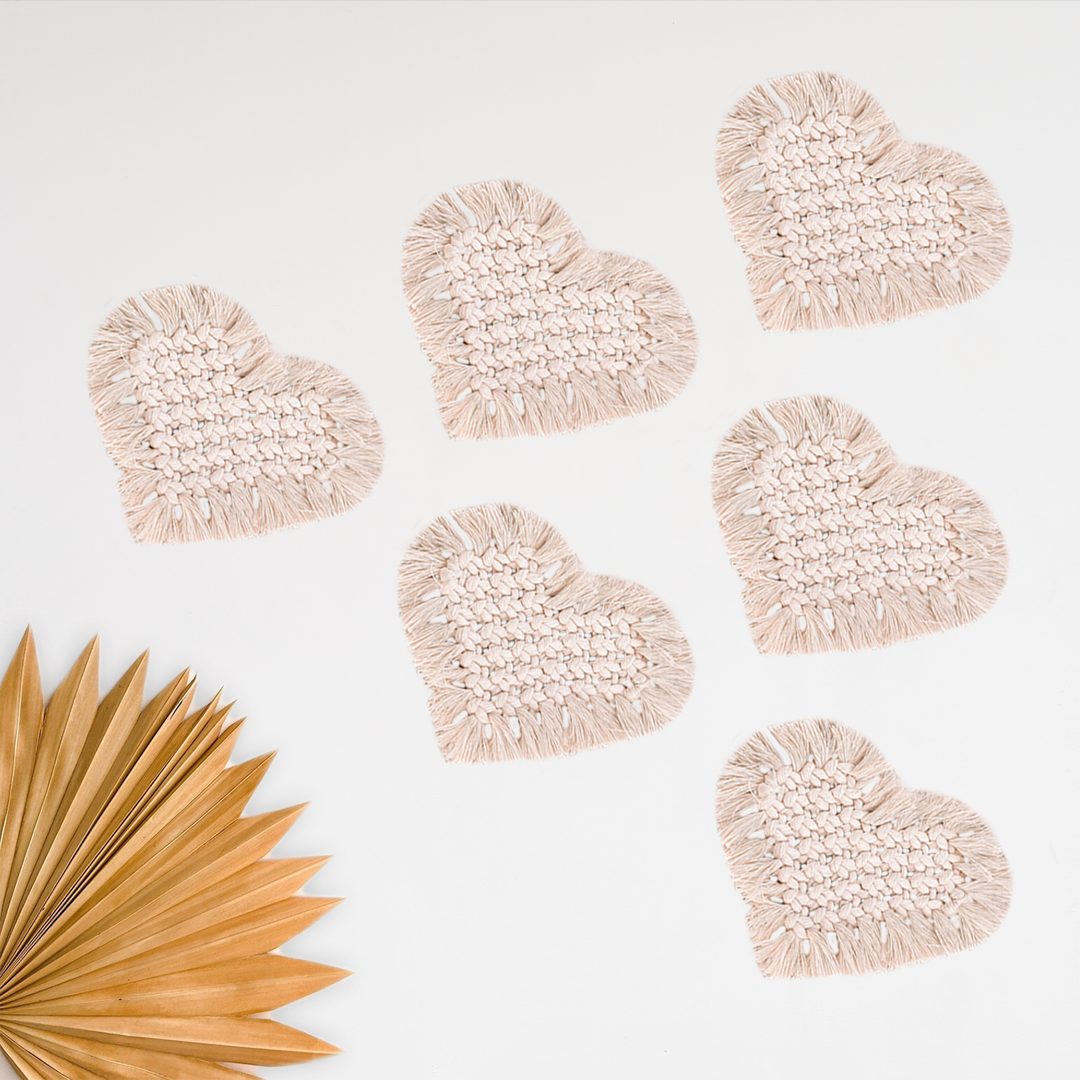 Beige Heart Shape Macrame Coasters