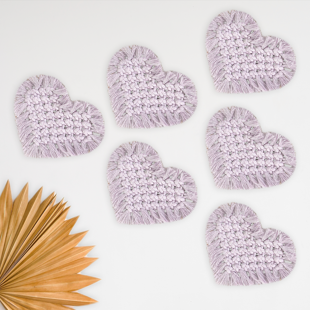 Light Purple Heart Shape Macrame Coasters