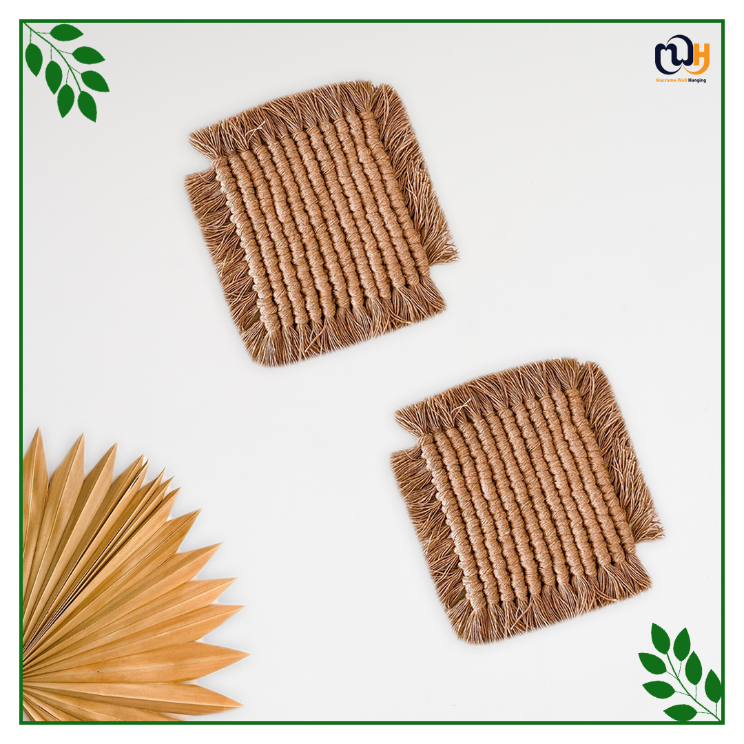 Dark Brown Square Macrame Coasters