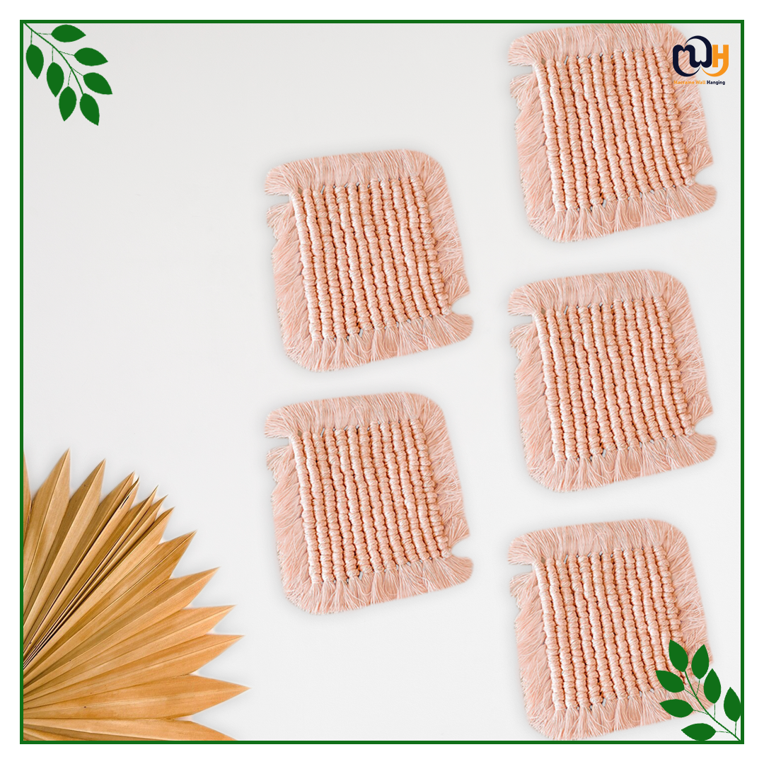 Peach Square Macrame Coasters