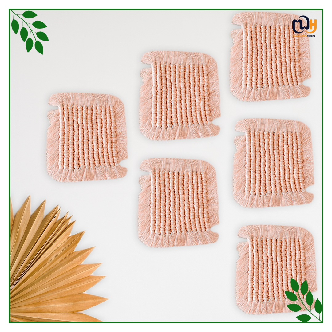 Peach Square Macrame Coasters
