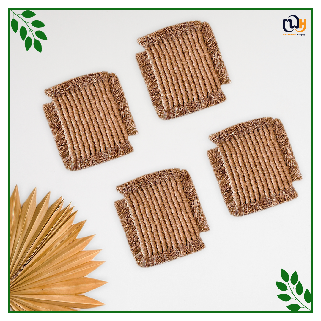 Dark Brown Square Macrame Coasters