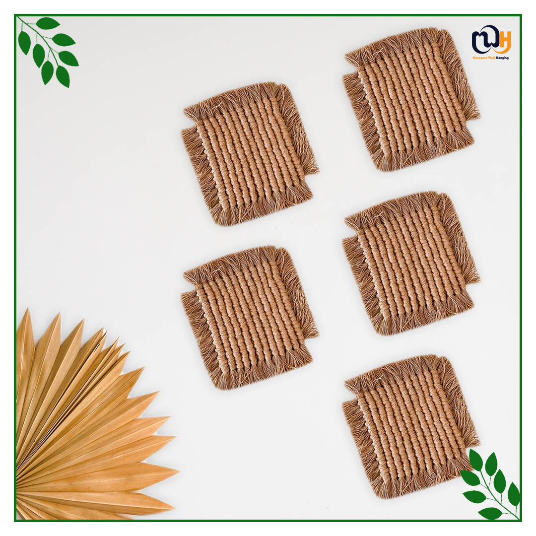 Dark Brown Square Macrame Coasters