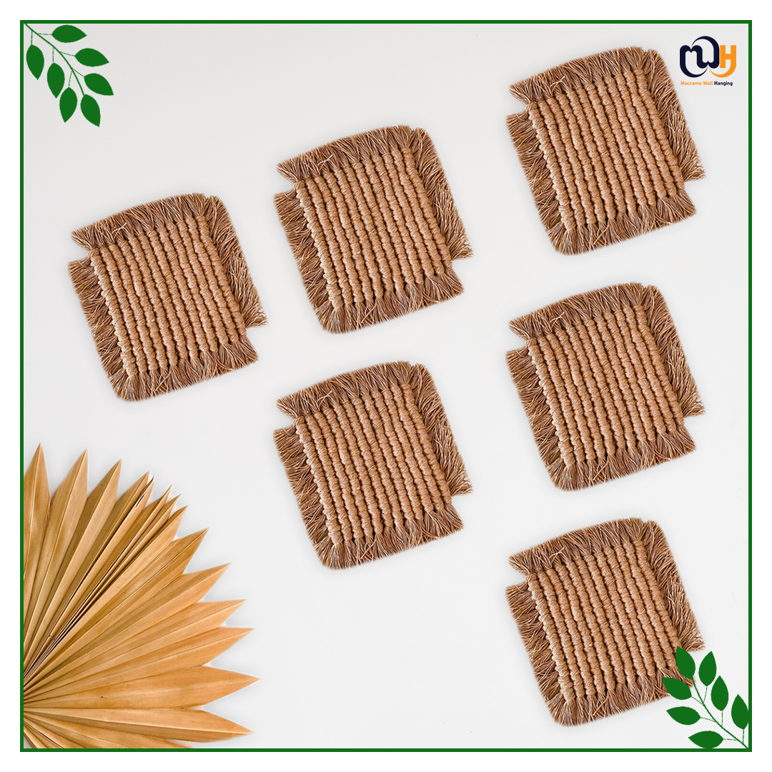 Dark Brown Square Macrame Coasters