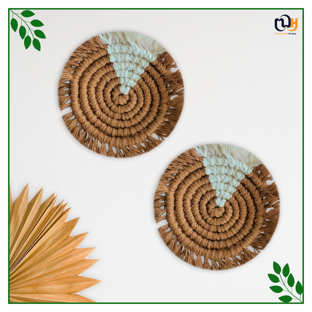 Brown and White Round Two Tone Macrame Coasters