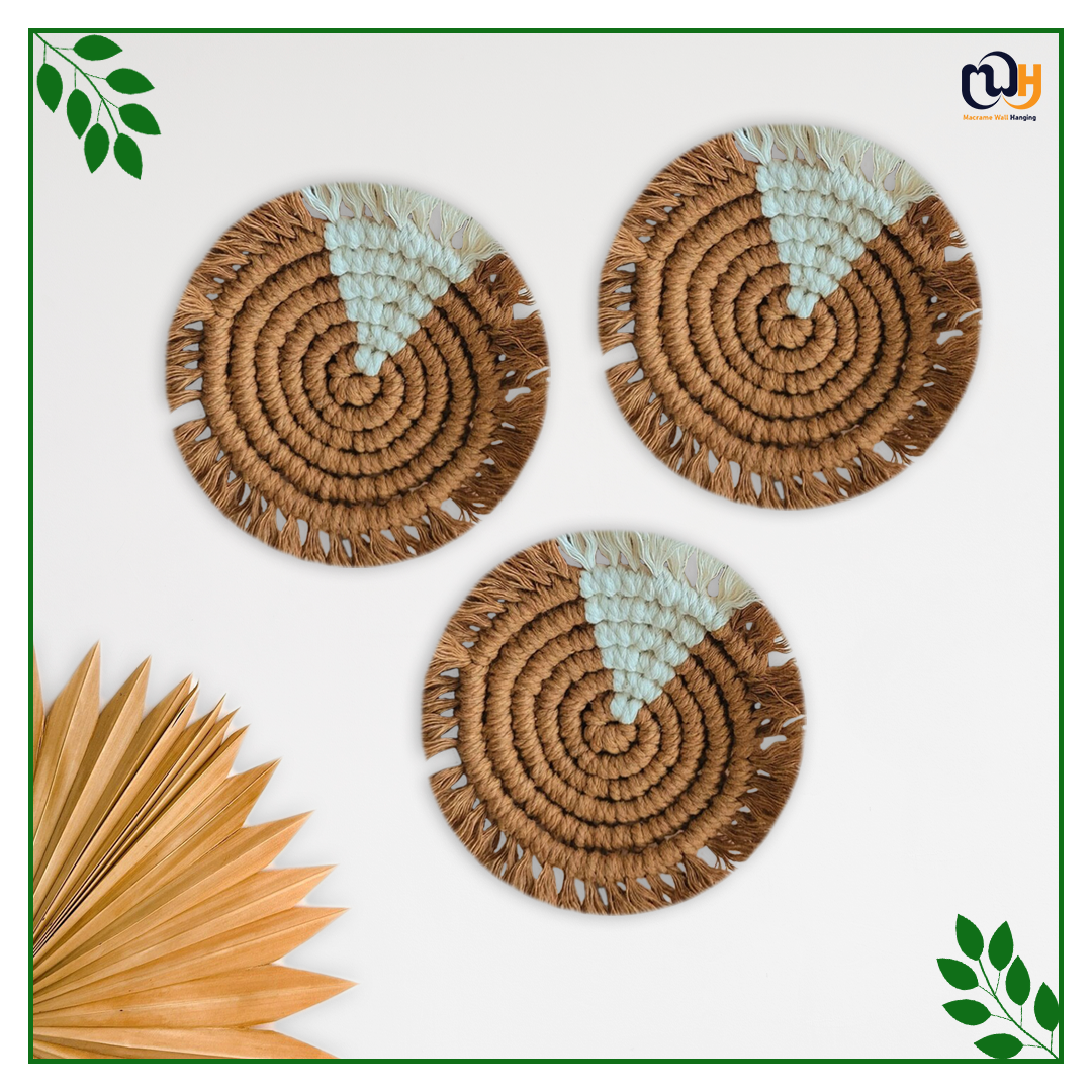 Brown and White Round Two Tone Macrame Coasters